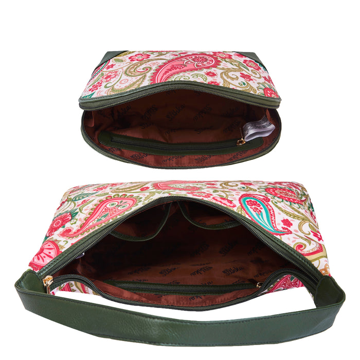 Women's White & Pink Shoulder Hobo Bag with Cosmetic Pouch for Travel & Gifting
