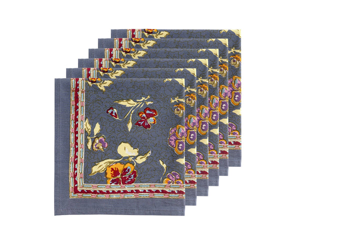 Pansy Red/Grey Napkins - Set of 6