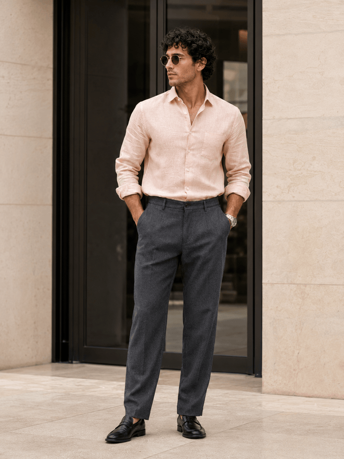 Peach 60Lea Pure Linen Shirt For Men - Punekar Cotton