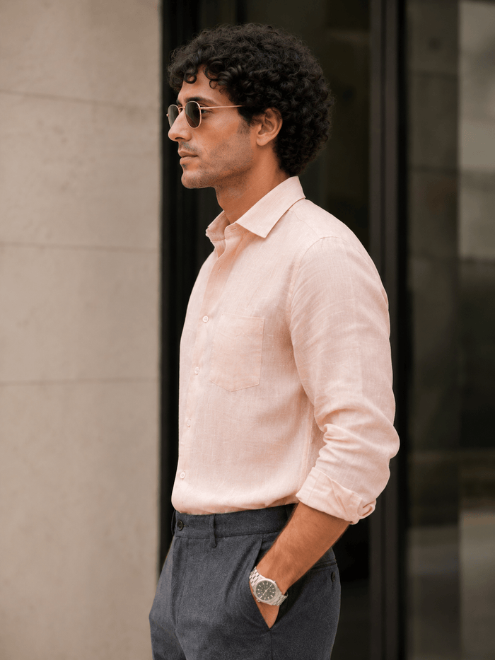 Peach 60Lea Pure Linen Shirt For Men - Punekar Cotton