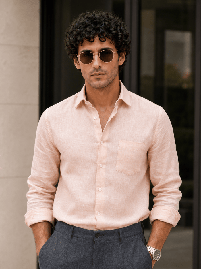 Peach 60Lea Pure Linen Shirt For Men - Punekar Cotton