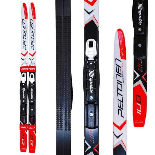 A product picture of the Peltonen Delta Jr Step Classic Skis + BASIC NNN Bindings & Holders