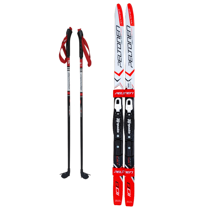 A product picture of the Peltonen Delta Jr Step Classic Skis + BASIC NNN Bindings & Holders