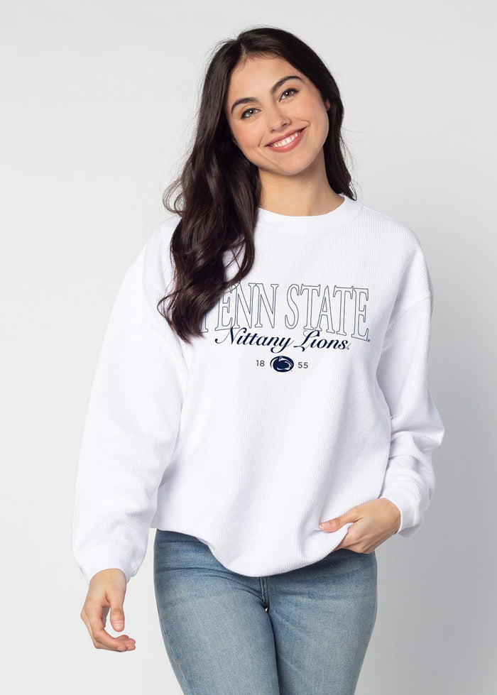 Penn State Nittany Lions Unisex White Oversized Premium cotton corded fleece Sweatshirt with Super soft hand feel, vintage wash and ribbed crew neckline, cuffs, and hemline