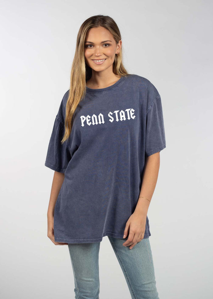 Penn State Nittany Lions Unisex Ink Oversized Mineral wash T-Shirt with Lived-in feel and look, short sleeve, crew neck and drop shoulders