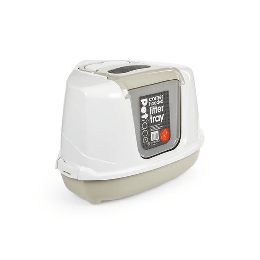 Petface Hooded Corner Cat Litter Tray on white background