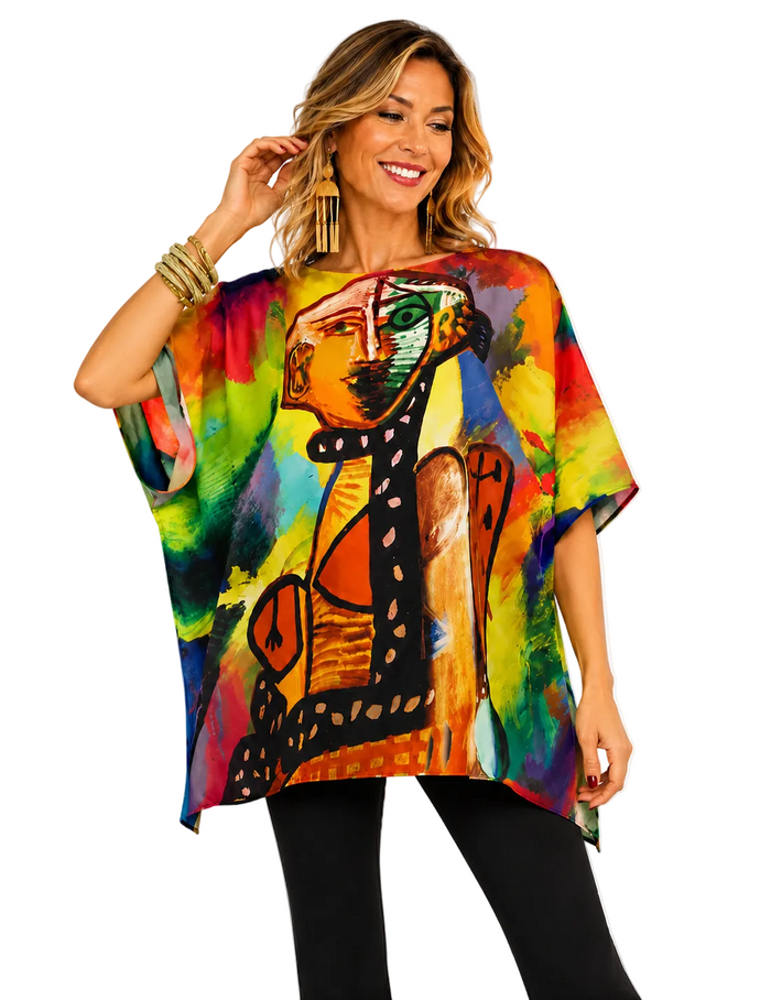 Picasso Inspired Silky Pullover in Multi - NT-48-PI