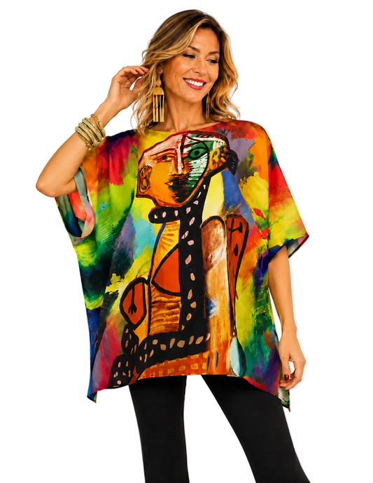 Picasso Inspired Silky Pullover in Multi - NT-48-PI