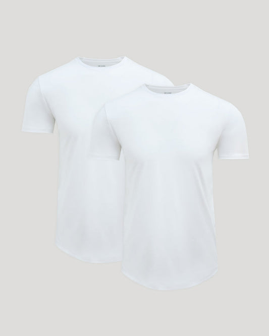 True Classic Men’s Pima Cotton Blend Crew, modern curved hem, athletic fit.