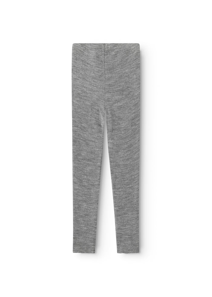 Gråmelerede uld leggings fladt udlagt med tætsiddende pasform og lige søm.