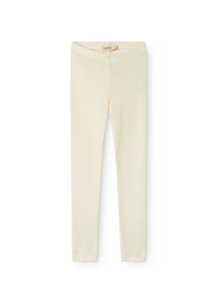 Naturfarvede uld leggings med pointelle-mønster, lange ben og elastik i taljen