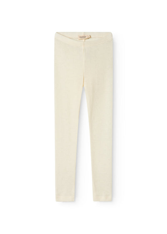 Naturfarvede uld leggings med pointelle-mønster, lange ben og elastik i taljen