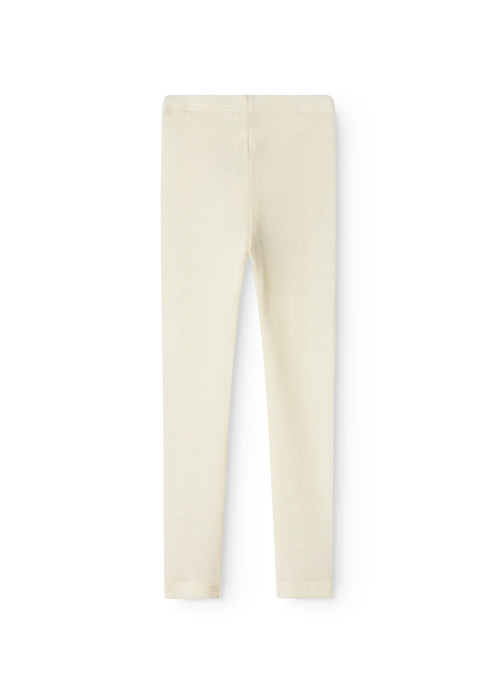 Naturfarvede uld leggings med pointelle-mønster og lange, tætsiddende ben