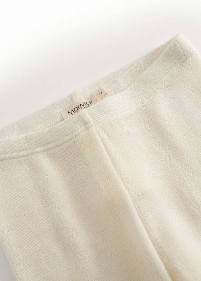 Naturfarvede uld leggings med pointelle og elastik i taljen