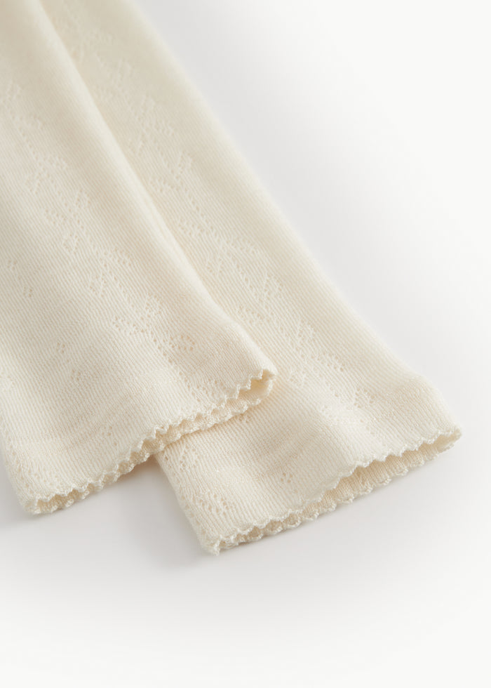 Naturfarvede uld leggings med pointelle og ribbet kant forneden