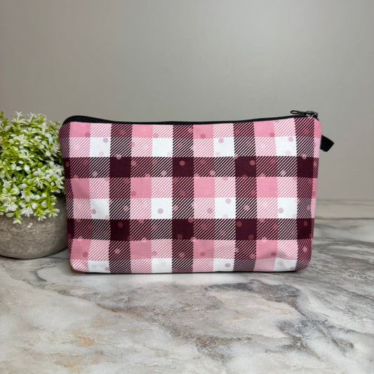 Pouch - Plaid Polkadots Pink