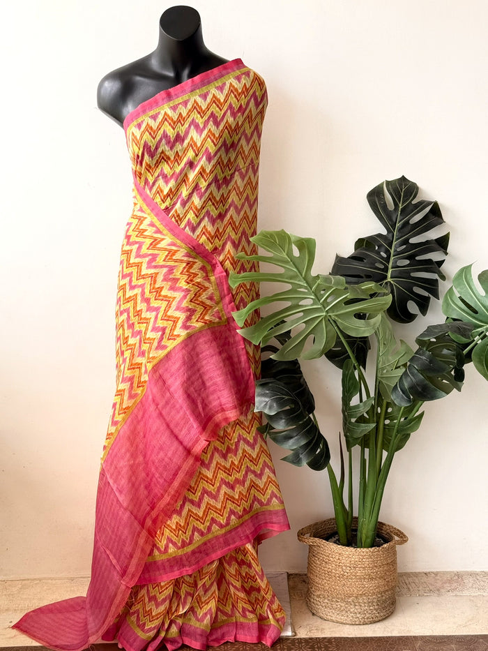 Printed silk Linen saree
