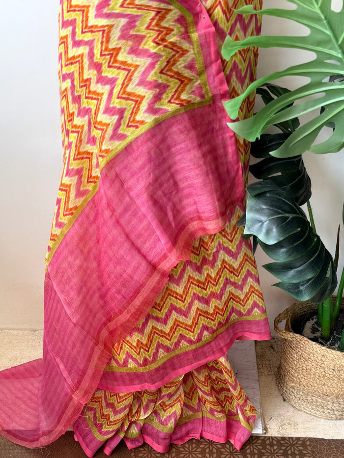 Printed silk Linen saree