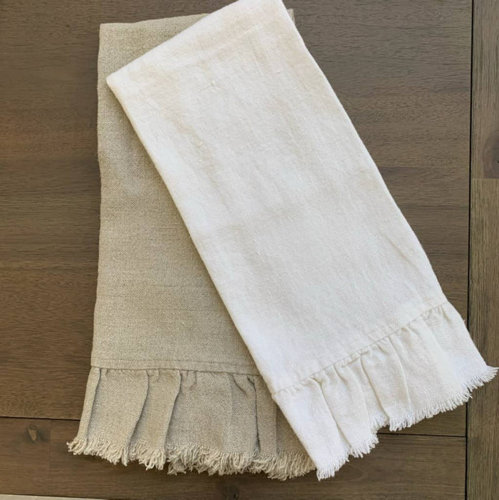 Provence Linen Towel with Ruffle and Fringe: Off White
