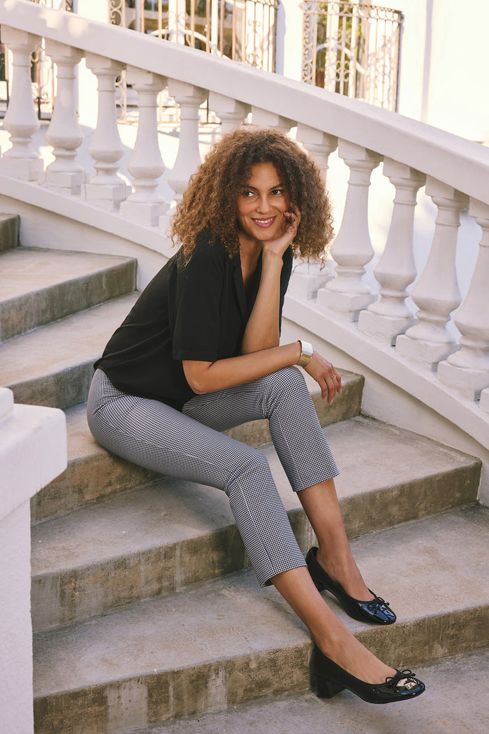 Pull-On Slim Ankle Trouser Pants - Harris Houndstooth