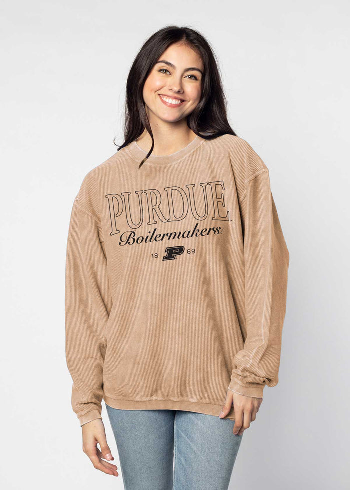 Purdue Boilermakers Unisex Latte Oversized Premium cotton corded fleece Sweatshirt with Super soft hand feel, vintage wash and ribbed crew neckline, cuffs, and hemline