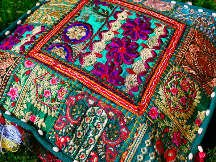 Rajastani floor pillow cover only 16" | meditation cushion - decor pillow for Indian bohemian floor seating