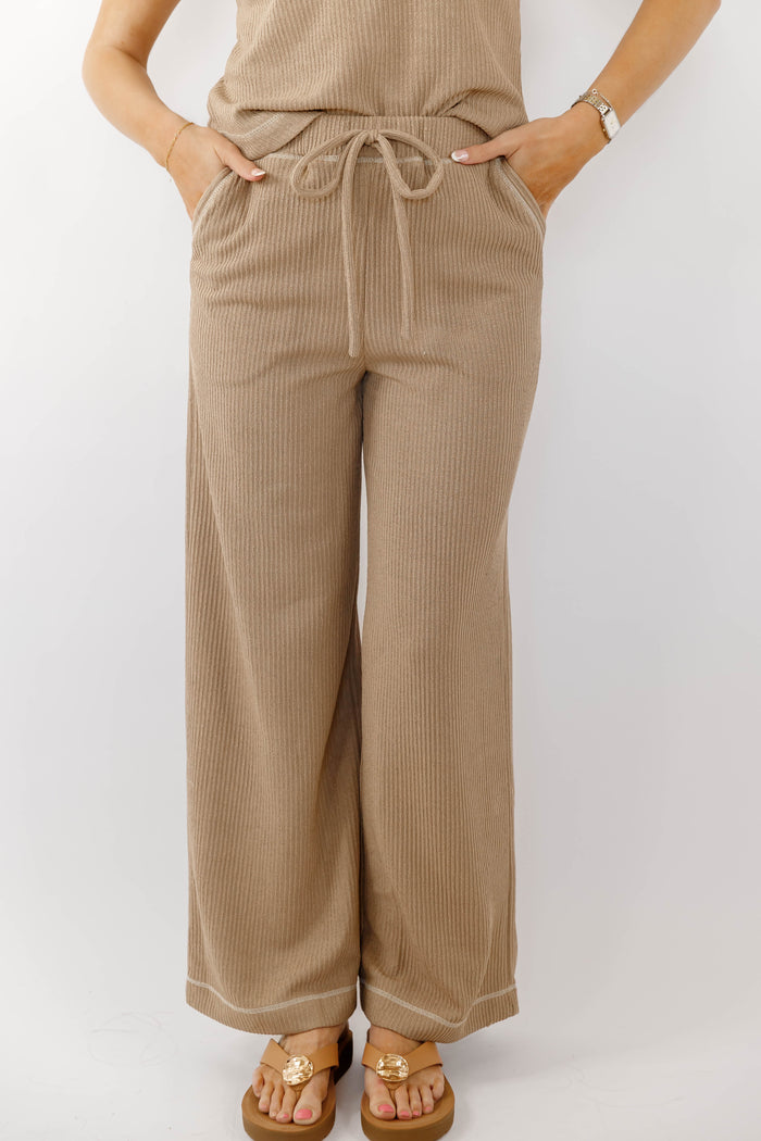 Mocha Ribbed Lounge Pants- Neutral Matching Lounge Set- Women's Ribbed Casual Set