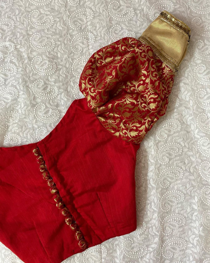 Red Rasm Puff Sleeves