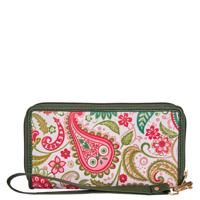 Women's paisley wristlet wallet for travel and daily use