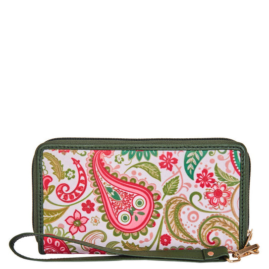 Women's paisley wristlet wallet for travel and daily use
