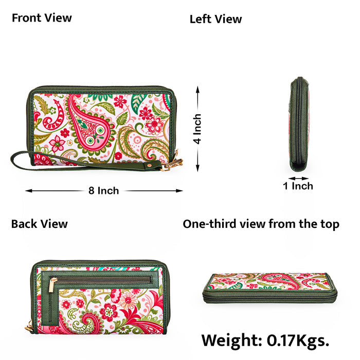 Women's paisley wristlet wallet for travel and daily use-infographic image