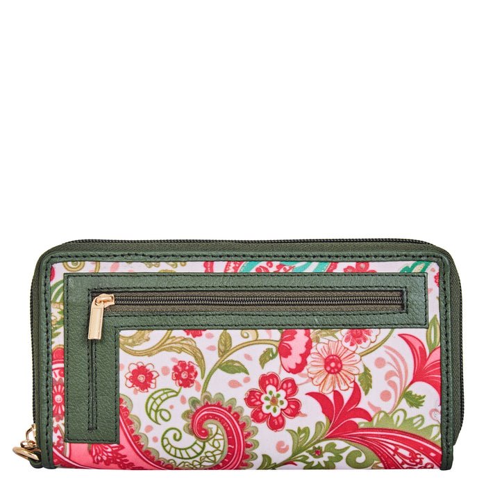 Women's paisley wristlet wallet for travel and daily use-back view