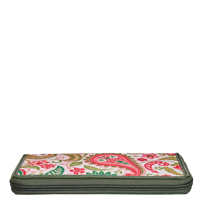Women's paisley wristlet wallet for travel and daily use-zipper view