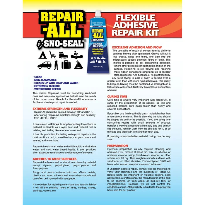 דבק עמיד במים וחום Atsko Repair All: תיקון קל ומהיר לכל סוגי החומרים