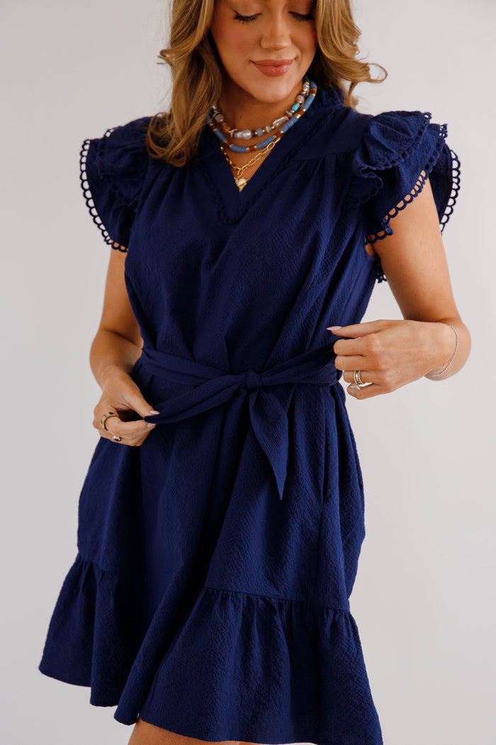 Navy Seersucker Dress- Short Solid Navy Dress- Umgee Navy Dress