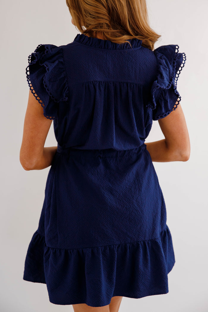Navy Seersucker Dress- Short Solid Navy Dress- Umgee Navy Dress