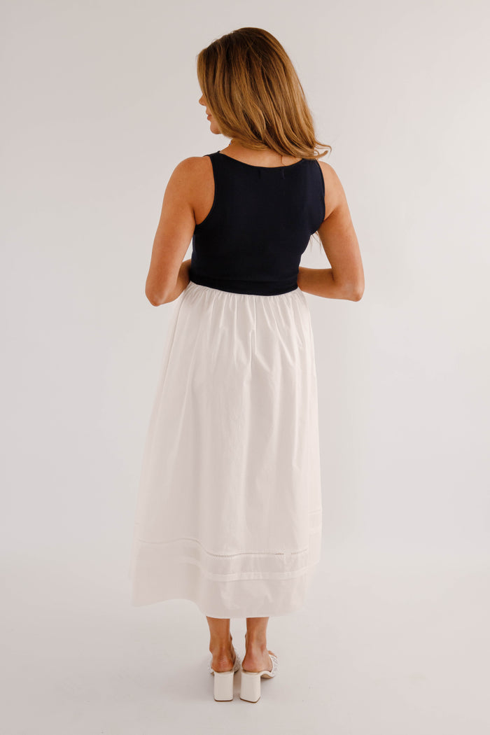 Navy & White Colorblock Midi Dress – Sleeveless Classic Summer Dress- Navy Knitted Midi Dress