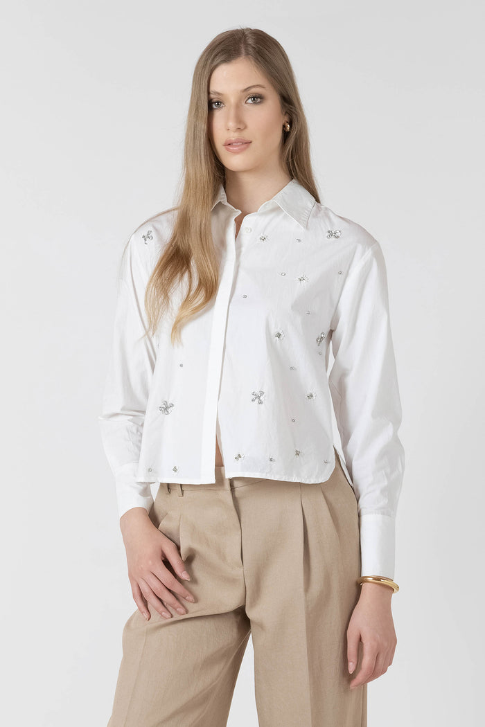 Rhinestone Detail Button Front Blouse