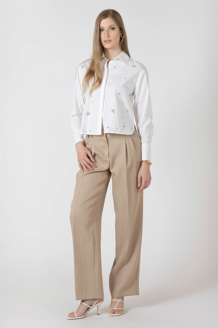 Rhinestone Detail Button Front Blouse