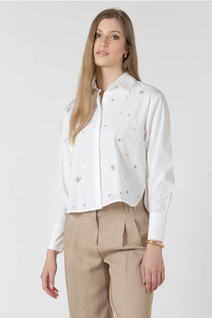 Rhinestone Detail Button Front Blouse