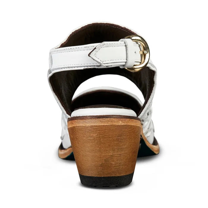 White leather sandal with wooden heel
