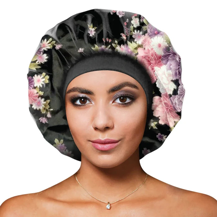 Rosemary Oil Infused Women Floral Silky Sleep Bonnet Cap Large Mix - 7508