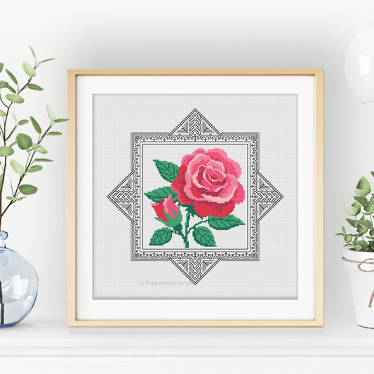 Royal Jubilee Rose Blackwork Pattern by Peppermint Purple