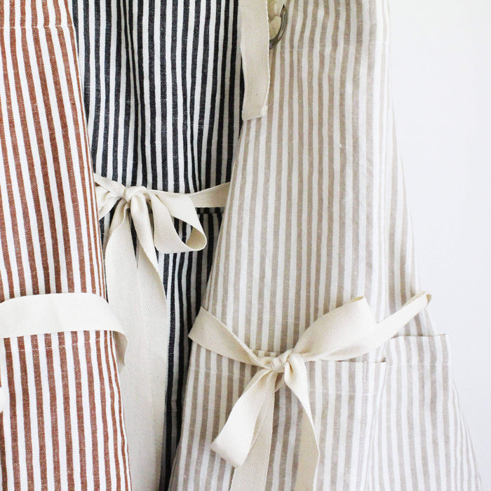 Ruffle Pin Stripe Apron: Blue