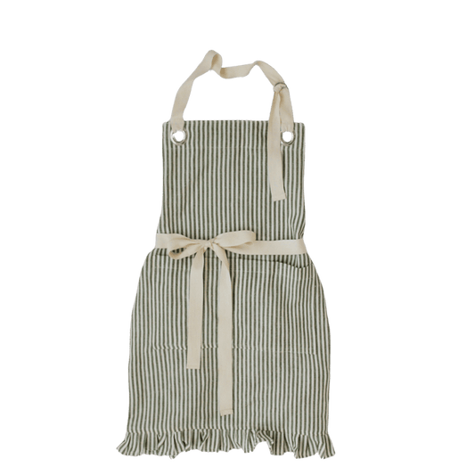 Ruffle Pin Stripe Apron: Green