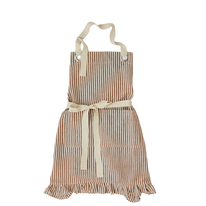 Ruffle Pin Stripe Apron: Rust
