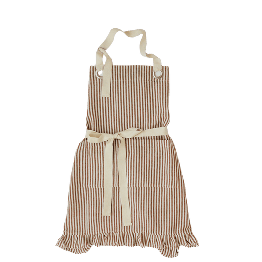 Ruffle Pin Stripe Apron: Rust