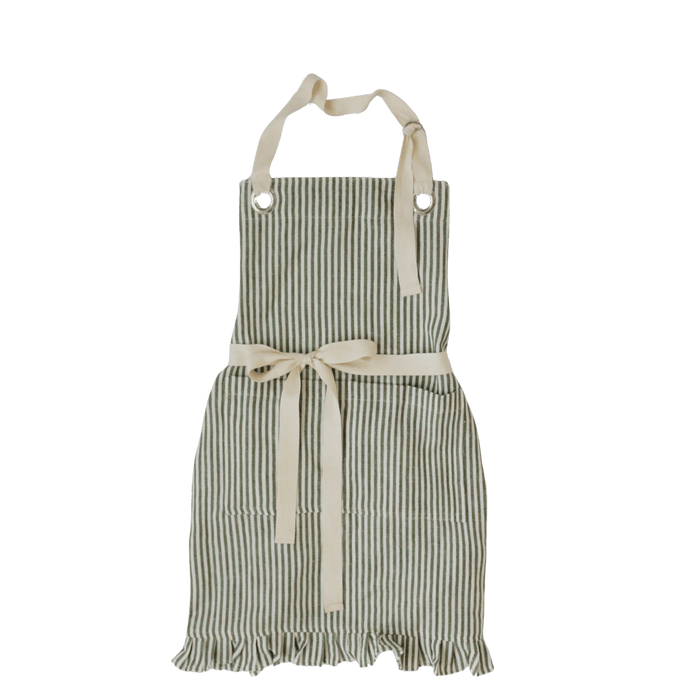 Ruffle Pin Stripe Apron: Rust
