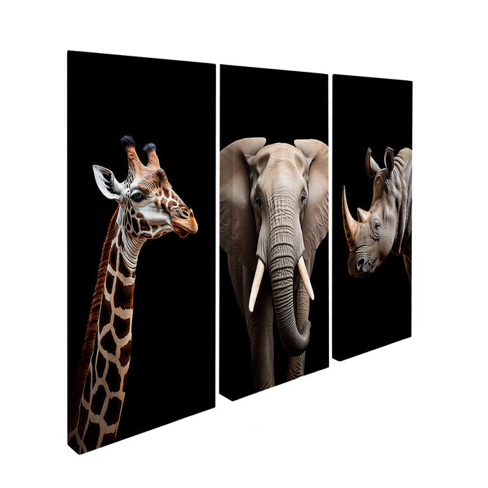 Savannah Animals 3-Piece Canvas Set – Zebra, Elephant & Rhino