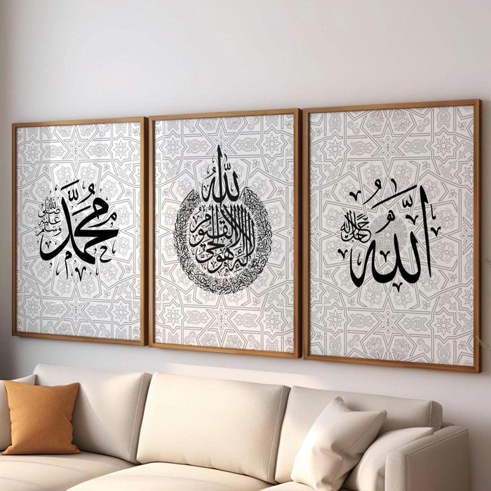 Three-panel wall art set ready to hang for home decor